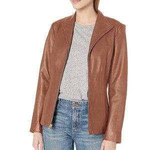 Cole Haan | Zipped Winged Leather Jacket | Cognac | Size Large